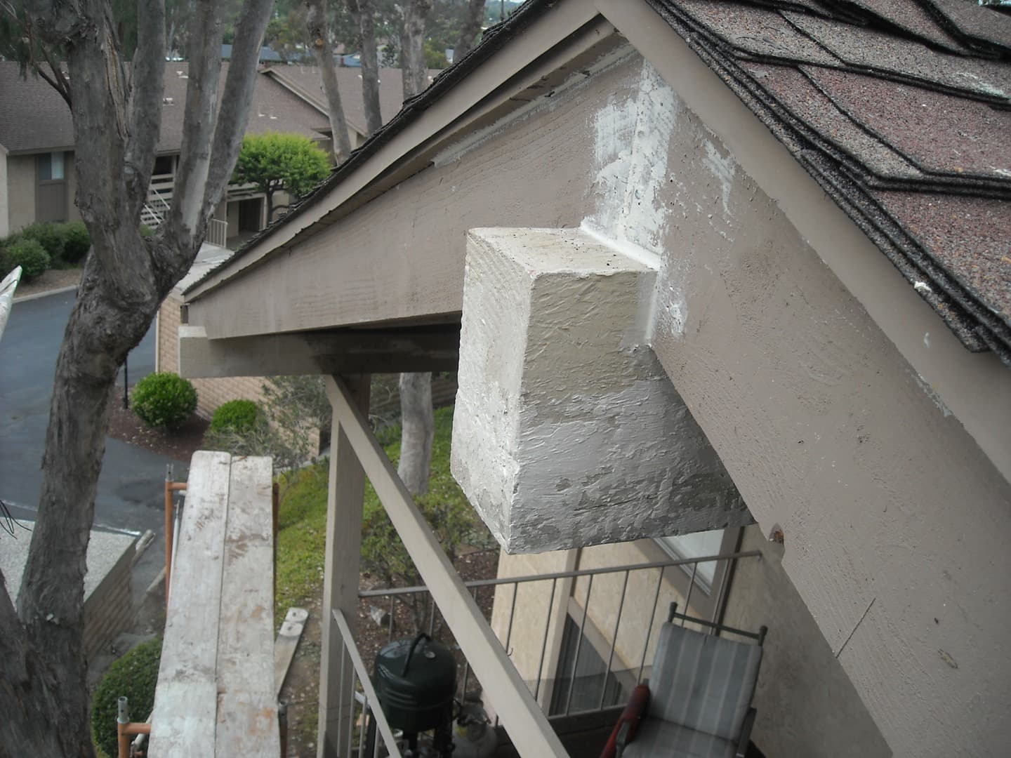Rebuilt and primed corbel after Section 1 termite repair — Vista, California